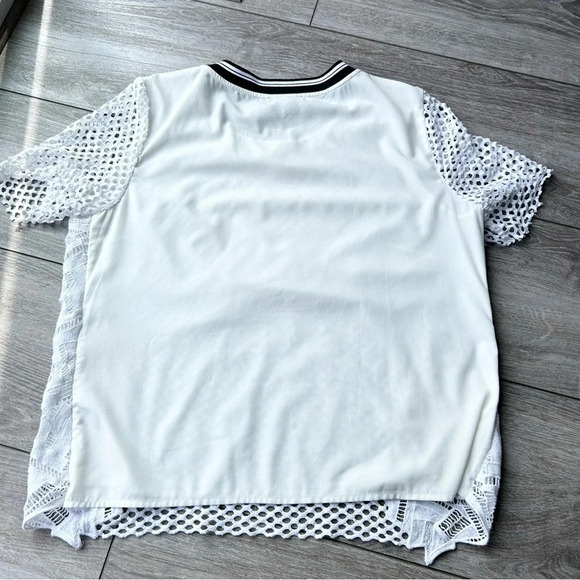 Trouve White White Mesh CROCHET OVERLAY Blouse - Picture 12 of 16